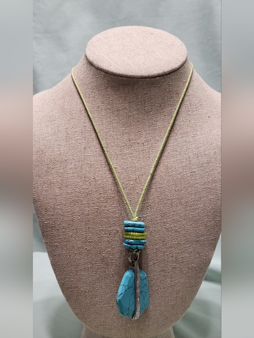 Coldwater Creek Turquoise and Lime Green Bead Drop Necklace